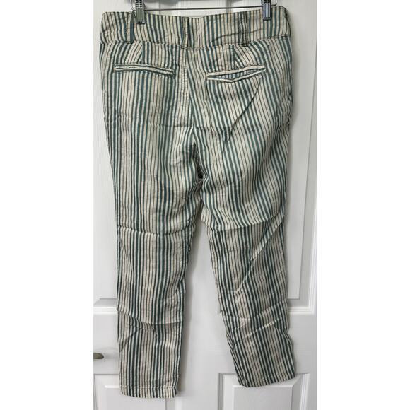 Free People size 6 cream stripe teal pants 100% cotton button fly ($128 retail) - Picture 5 of 6